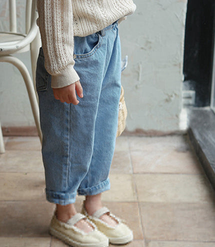 Children's New Simple Fashion Easy To Match Elastic Waist Casual Denim Trousers