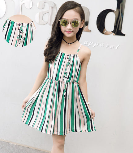 Summer version of the big children's cotton silk dress girl floral dress skirt skirt children's beach skirt