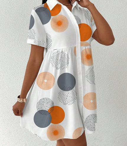 Clasi Button-Front Short Sleeve All-Over Print Casual Short Dress Women Shirt
