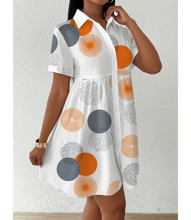 Clasi Button-Front Short Sleeve All-Over Print Casual Short Dress Women Shirt
