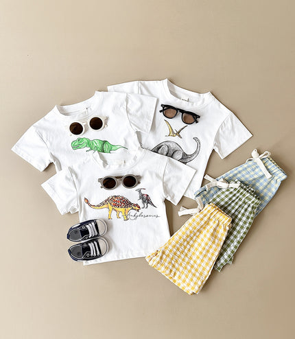 Boys' Dinosaur Printed Casual Cartoon Cotton Short Sleeve Pants Two-piece Set