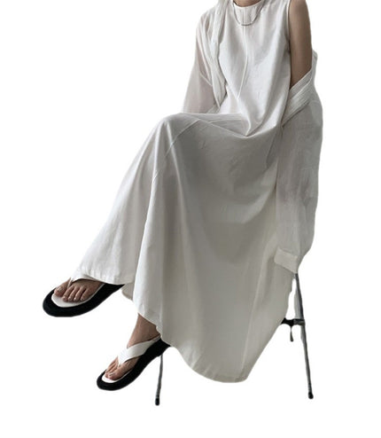 Chic Style Loose Sleeveless Pumpkin Color Long Cotton And Linen Dress