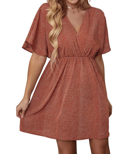 Women's Clothing Dress Printed V-neck Short Sleeve Casual