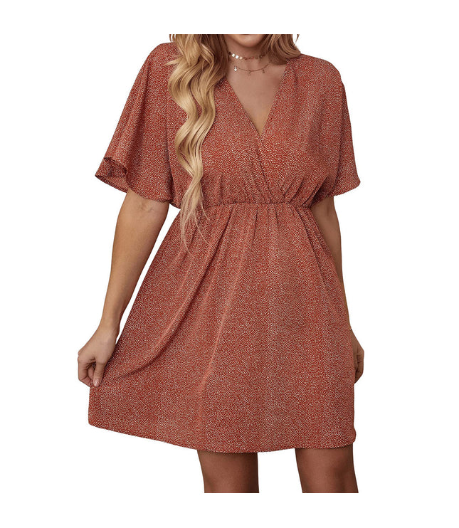 Women's Clothing Dress Printed V-neck Short Sleeve Casual