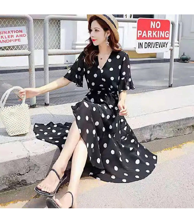 Design Sense Niche Short Sleeve Polka Dot Skirt Dot Red