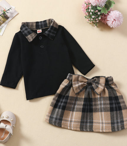 Ins New Children's Clothing Long-sleeved Shirt Plaid Skirt Suit