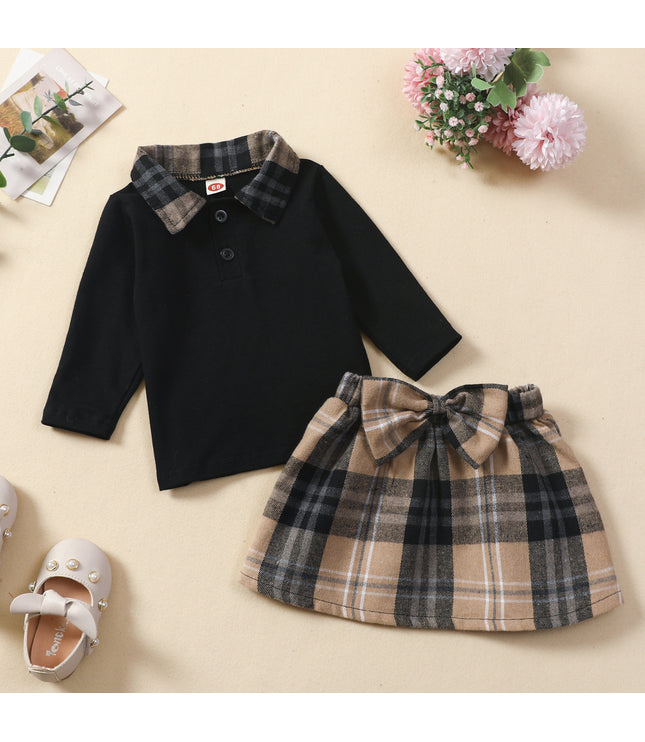 Ins New Children's Clothing Long-sleeved Shirt Plaid Skirt Suit