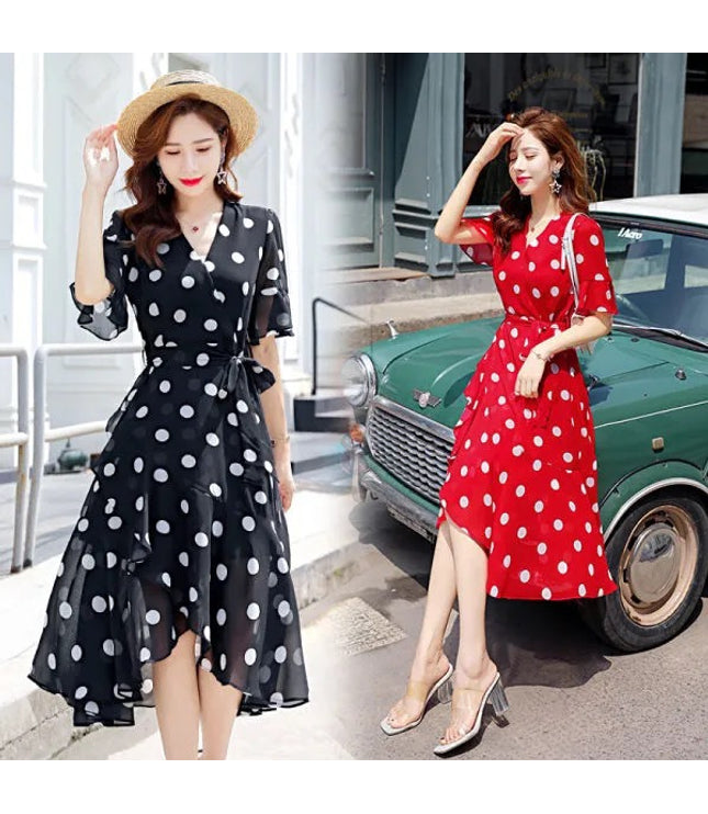 Design Sense Niche Short Sleeve Polka Dot Skirt Dot Red