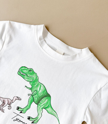 Boys' Dinosaur Printed Casual Cartoon Cotton Short Sleeve Pants Two-piece Set