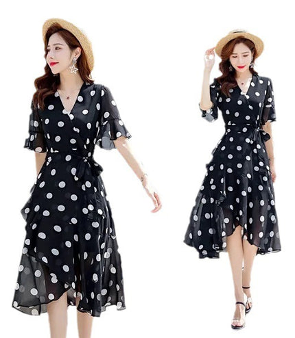 Design Sense Niche Short Sleeve Polka Dot Skirt Dot Red