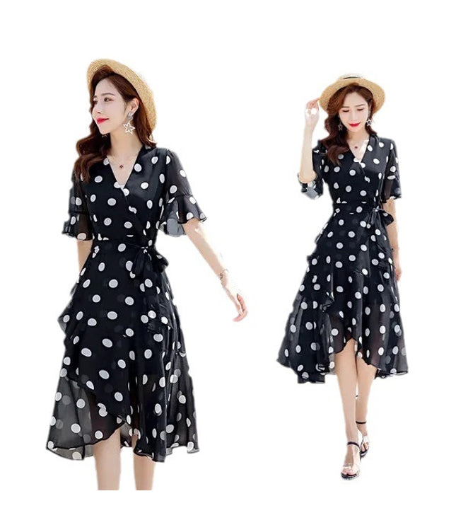 Design Sense Niche Short Sleeve Polka Dot Skirt Dot Red