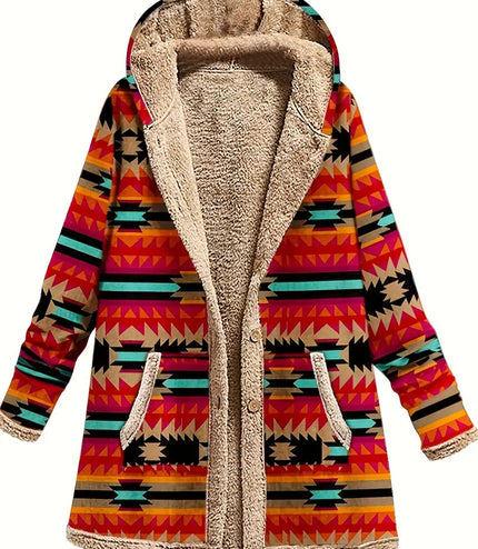 Cotton And Linen Printed Hoodie Warm Plush Coat