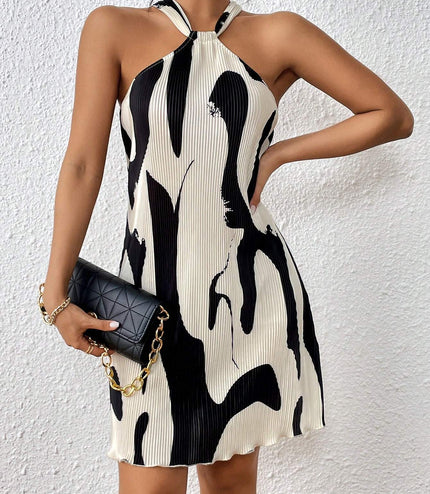 Women's Elegant Vacation Casual Backto School Pleated Halter Mini Dress