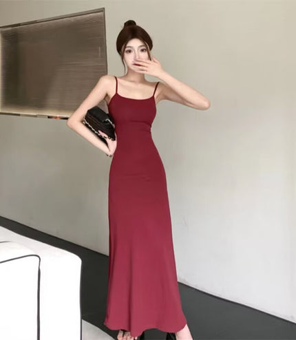 Elastic Sling Dress Women's Sleeveless Cold-shoulder