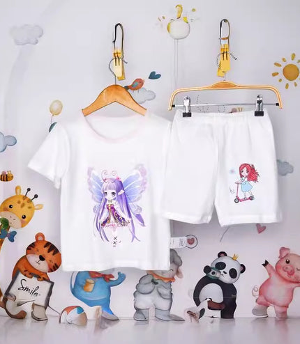 Boys And Girls Cotton Mesh Fabric Cartoon Pattern Breathable All-match Short Sleeve T-shirt
