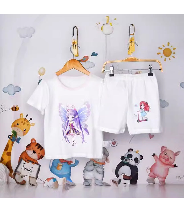 Boys And Girls Cotton Mesh Fabric Cartoon Pattern Breathable All-match Short Sleeve T-shirt