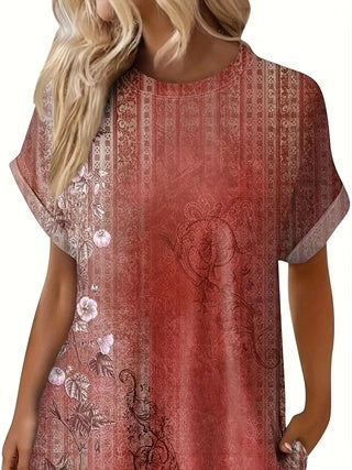 Short Sleeve Printed Pocket Dress