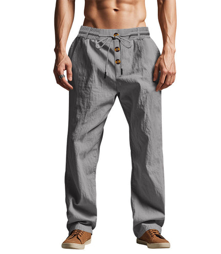 Men's Beach Trendy Button Loose Skin-friendly Breathable Sports Linen Trousers
