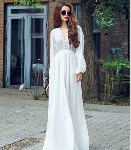 Chiffon White Vacation Style Dress