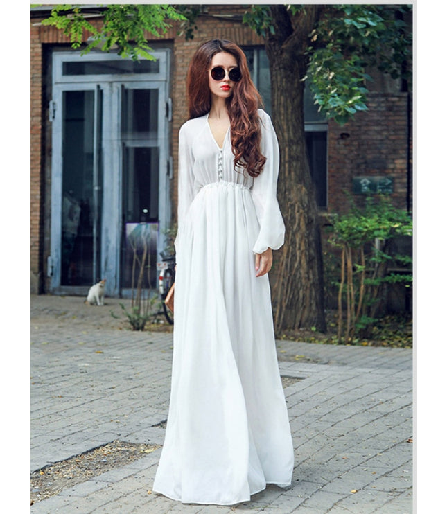 Chiffon White Vacation Style Dress