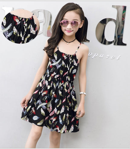 Summer version of the big children's cotton silk dress girl floral dress skirt skirt children's beach skirt