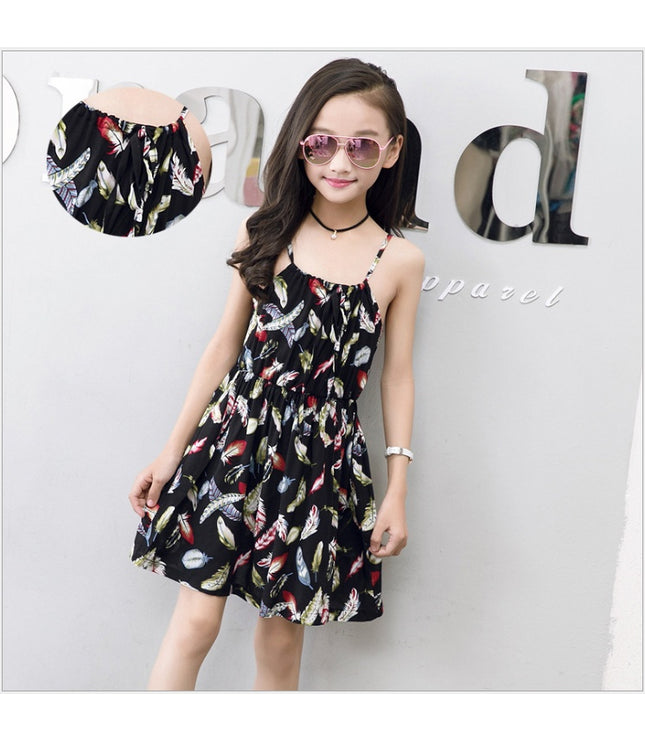 Summer version of the big children's cotton silk dress girl floral dress skirt skirt children's beach skirt