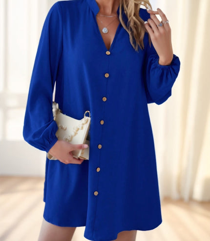 Round Neck Lantern Sleeve Shirt Dress