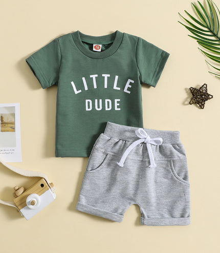 Children's Clothing Round Neck Letter Print Top Two-piece Set