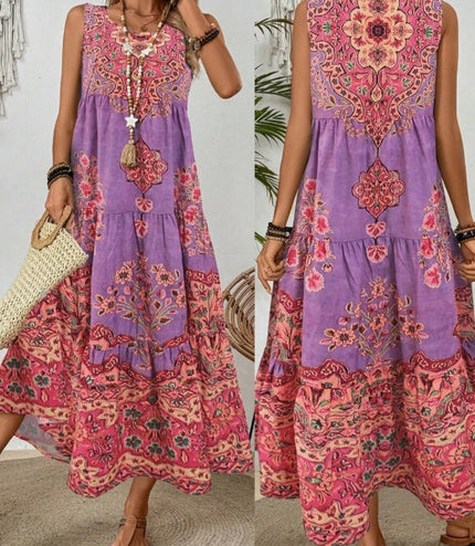 Holidaya Ladies Summer Floral Print Round Neck Sleeveless Dress For Casual Or Vacation