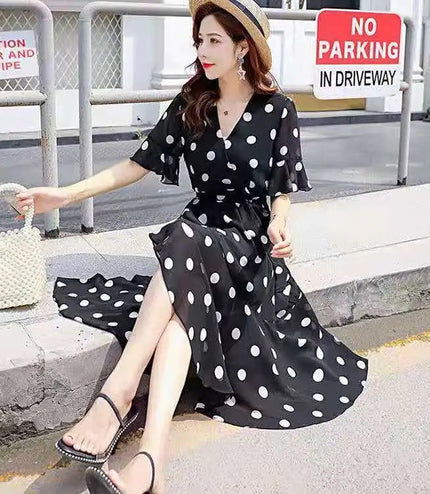 Design Sense Niche Short Sleeve Polka Dot Skirt Dot Red