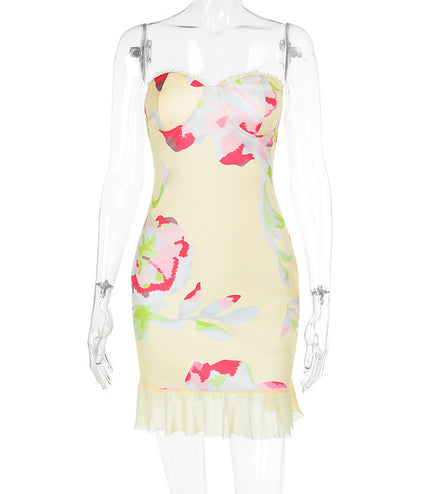Casual Dress All-matching Printed Tube Top Package Hip Short Skirt