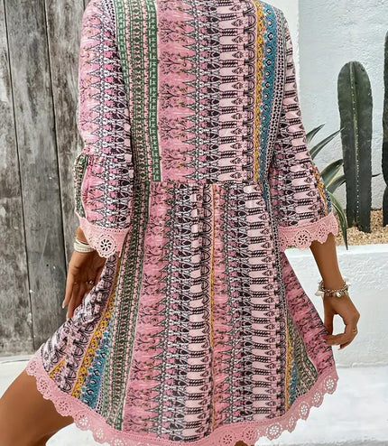 Bohemian Style V-neck Printed Dress Fashion Casual Loose Beach Dresses For Women