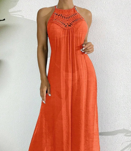 Swim Women Summer Holiday Hollow Out Dress With Halter Neck