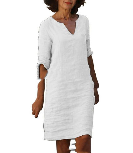 European And American Style With Pockets Spring And Summer Wash Wrinkle Small V-neck Dress