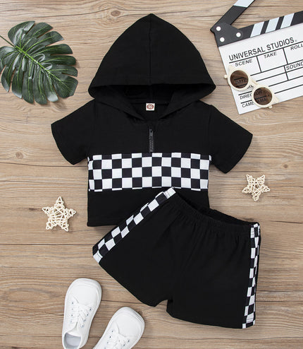 Infant Toddler Black And White Plaid Contrast Color Suit