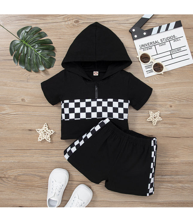 Infant Toddler Black And White Plaid Contrast Color Suit