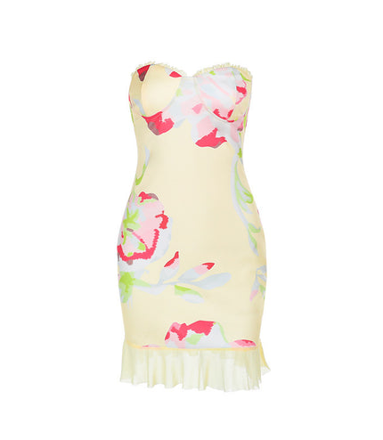 Casual Dress All-matching Printed Tube Top Package Hip Short Skirt
