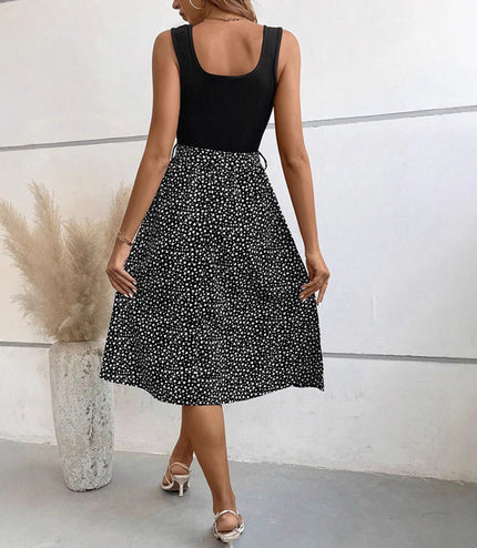 Elegant Contrast Color Sleeveless Dress