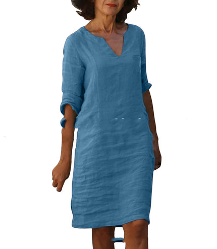 European And American Style With Pockets Spring And Summer Wash Wrinkle Small V-neck Dress