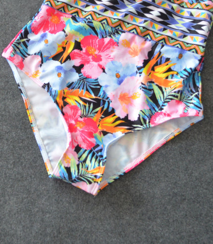 Sexy Mesh One Piece Swimsuit High Cut Swimwear Women Floral Bathing Suit Patchwork Bikini