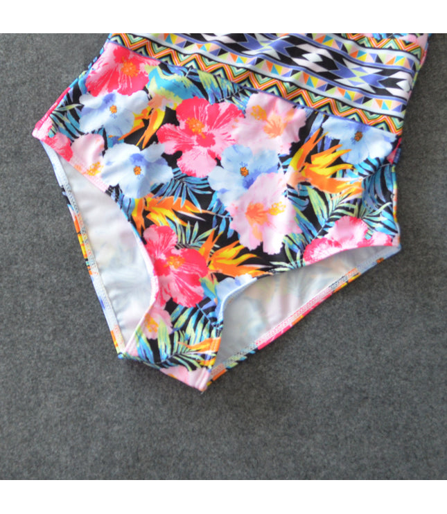 Sexy Mesh One Piece Swimsuit High Cut Swimwear Women Floral Bathing Suit Patchwork Bikini
