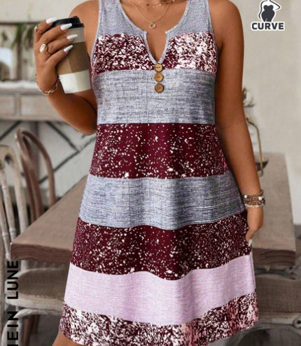Plus-size Striped Tank Top Sleeveless Skirt Print