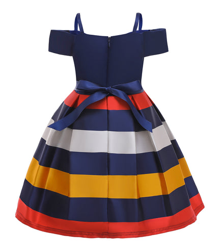 Fashion Sling Dress Children's Strapless Striped Birthday Dress
