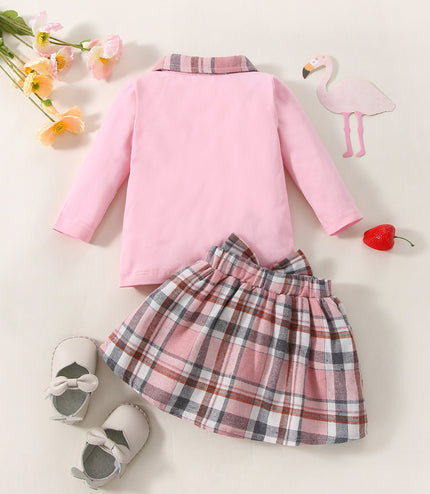 Ins New Children's Clothing Long-sleeved Shirt Plaid Skirt Suit