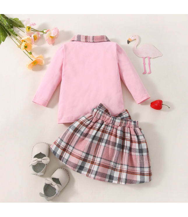 Ins New Children's Clothing Long-sleeved Shirt Plaid Skirt Suit
