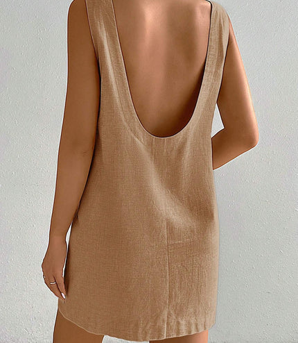 Women's Solid Backless Round Neck Sleeveless Dress