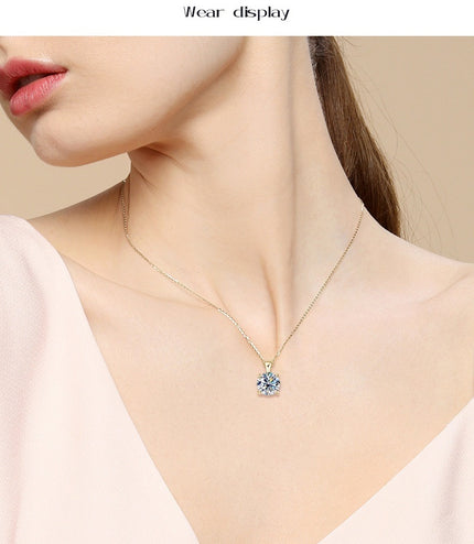 Classic Four-claw Diamond Necklace High-grade 925 Silver Plating 18K Gold Pendant