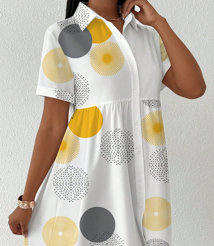 Clasi Button-Front Short Sleeve All-Over Print Casual Short Dress Women Shirt
