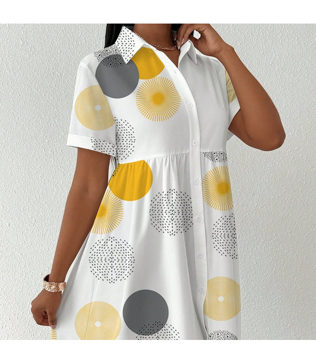 Clasi Button-Front Short Sleeve All-Over Print Casual Short Dress Women Shirt