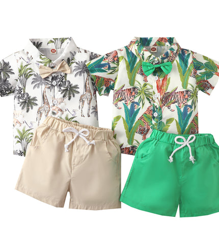 Beach Multi-color Printed Shirt Boys' Shorts Two-piece Set